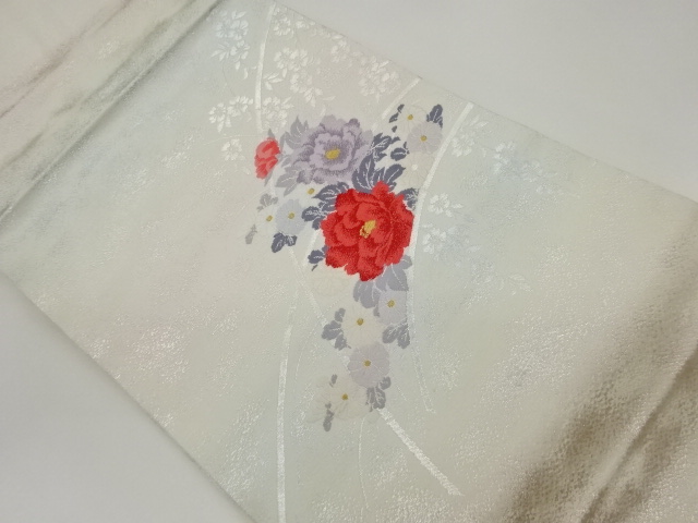 JAPANESE KIMONO / VINTAGE NAGOYA OBI / WOVEN FLORAL PLANTS